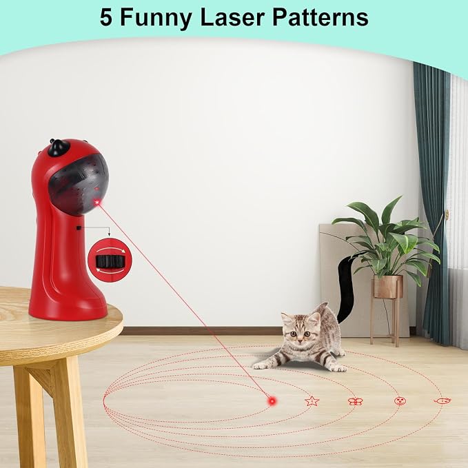 TBTeek Cat Toy, Automatic Cat Toy, 5 Fun Patterns, 4 Speed Modes (Red) | Motion-Activated, Rechargeable, Adjustable Light Angles, Random Trajectory