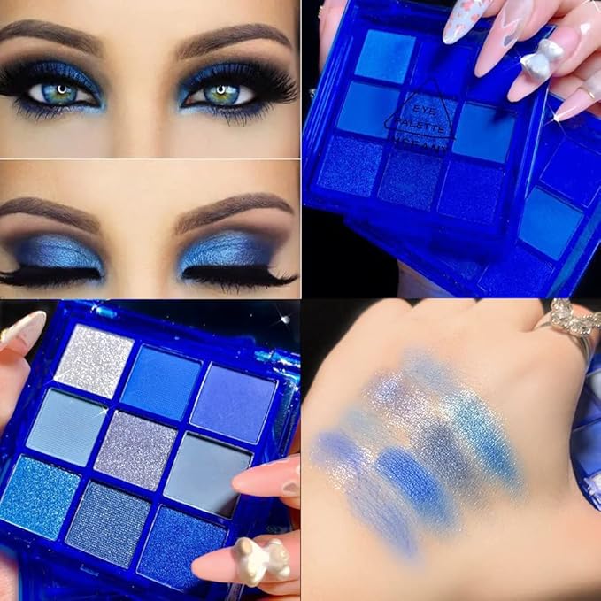 Black Blue Eyeshadow Palette Set - 18 Colors Smokey, Gothic & Halloween Eyeshadow Makeup Kit, Matte Shimmer & Glitter Shades, Cool Toned Eyeshadow for Corpse Bride, Sally, Witch & Cosplay Makeup