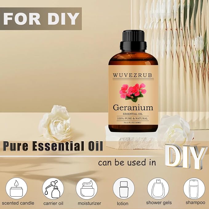Geranium Essential Oils, 120ML Pure and Natural Essential Oil for Aromatherapy Diffuser - Geranium /4 Fl Oz