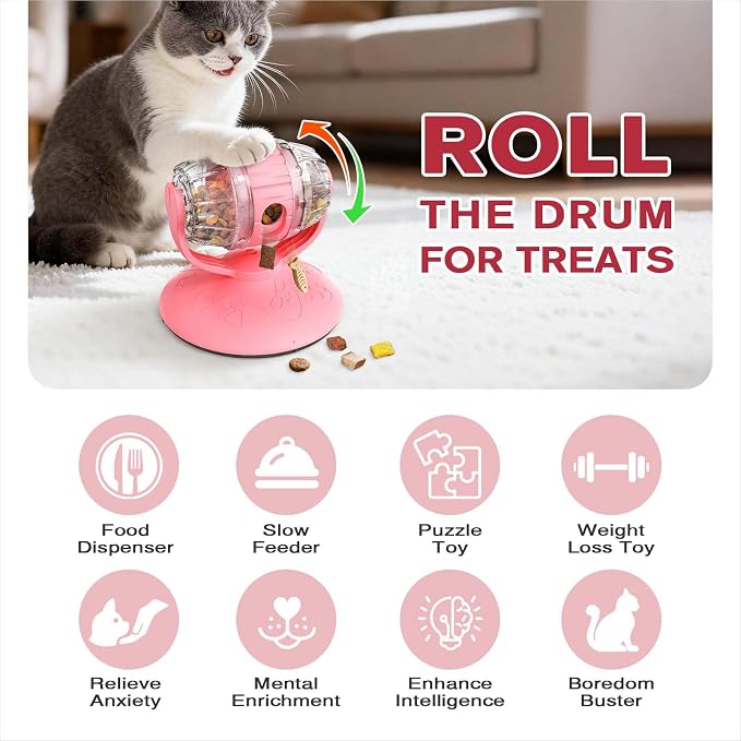 Cat Slow Feeder Toy, Interactive Cat Toy, cat treat dispenser toy(Pink)