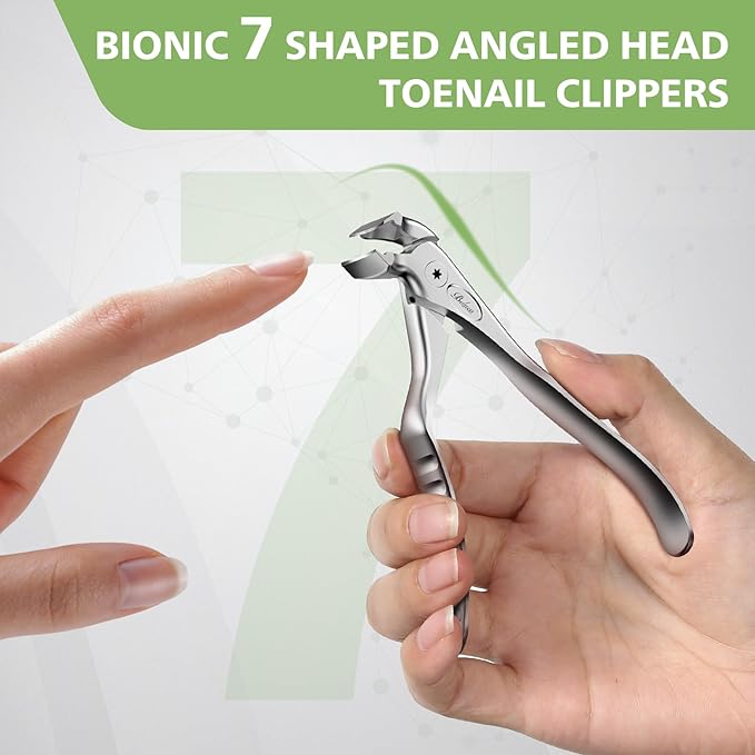 BALUCA Ergonomic Nail Clipper for Seniors - Toenail Clipper for Thick Toenails and Fingernails, Long Handle Nail Clippers with Catcher (Silver, Long Handle)