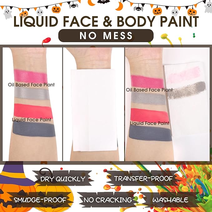 BOBISUKA White Face Body Paint Liquid Texture Washable Non Toxic Facepaint Fast Drying Foundation Makeup for Halloween Clown Skeleton Skull Cosplay SFX Costume Party Large Capacity(130ml)