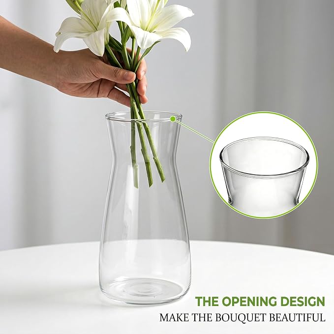 8 inch Glass Flower Vases for Flower 2 Pack,Clear Glass Vases | Vases for Centerpieces Table,Flower Bouquet Decoration,Wedding Decor Gift,Birthday,Living Room,Office Decor