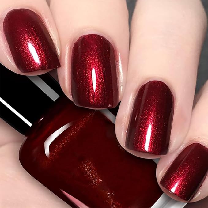 COSMOO 12ml Wine Red Nail Polish, Burgundy Quick Dry Nail Lacquer, Super Lustrous Nail Enamel Polish, Iridescent Ultrachrome Nail Art Varnish