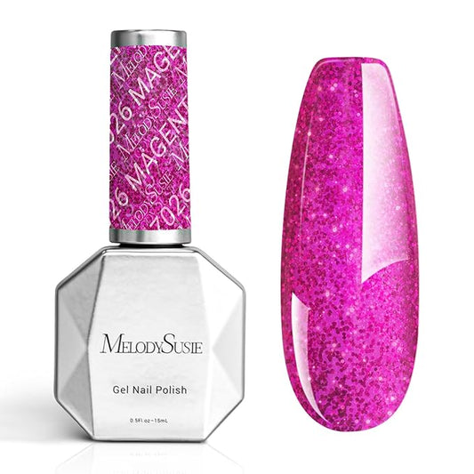 MelodySusie Hot Pink Glitter Gel Nail Polish,0.5fl oz Purple Shiny Soak Off UV LED Hot Pink Sparkle Glitter Gel Polish Gift for Women Nail Art Manicure Salon DIY Nail Design Decoration at Home-z026
