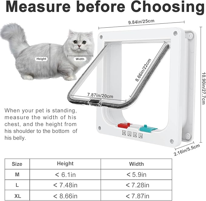 Lessmon Cat Door, XL, 4-Way Lock, Outer Size 9.88x9.25x2.16in | 4-Way Lock for Pet Safety, Weatherproof & Durable, Easy DIY Installation, Fits Doors, Windows & Walls