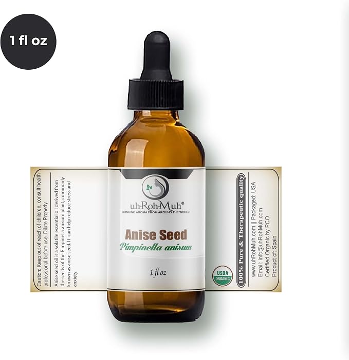 Anise Seed Organic Essential Oil - Steam Distilled Pure Pimpinella Anisum Oil for Aromatherapy, Diffusers, Soap Making, Candle Making, Cosmetic Formulations Massage DIY Personal Care - Spain - 1 Fl Oz