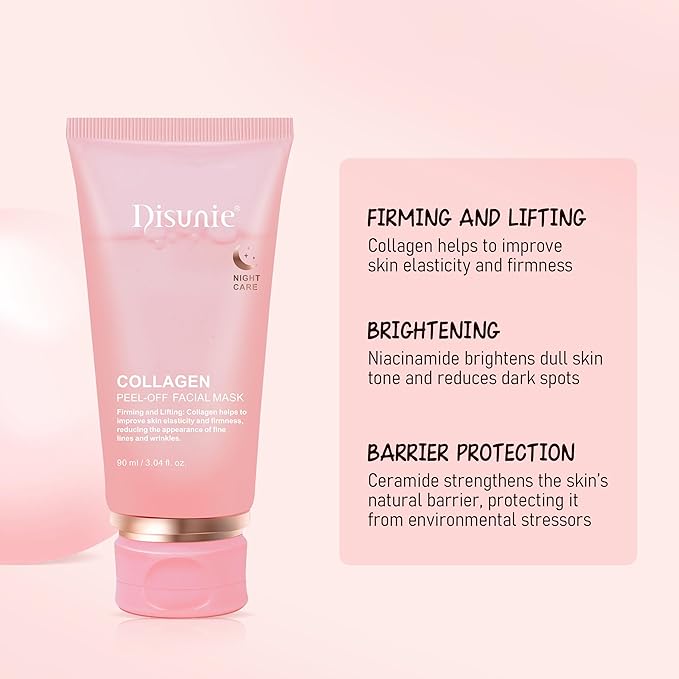 Collagen Overnight Wrapping Mask, 3.04 oz （Includ brush） Ceramide NP & Niacinamide Night Peel-off Facial Mask, Hydrolyzed Collagen For Glowing Skin, Moisturize Increase Elasticity Brighten