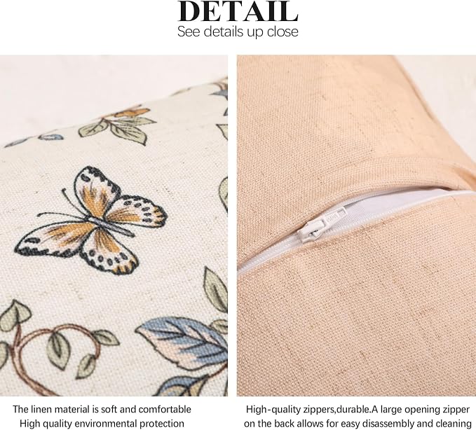 Designer Vintage Linen Throw Pillow Cover,18"x18"-Cornucopia A | Elegant French Square Pillow Cover,Concealed Zipper,Floral and Bird Pattern,Sofas,Bedroom,Living Room,Lounge Chairs