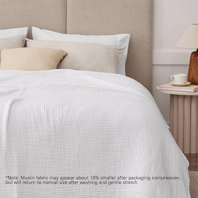 100% Cotton Muslin Blanket California King 120" x 90", 6 Layers Breathable and Lightweight Oversized Blankets for Bed, Soft Cooling Gauze Blanket for Adults All Season, White