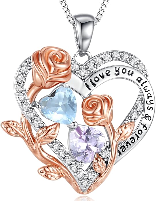 I Love You Birthstone Necklace, 925 Sterling Silver Heart Pendant with CZ Diamond Stones, Birthday Gifts for Women, Romantic Gift for Wife, Girlfriend, Her, Anniversary, Valentine's Day, Christmas