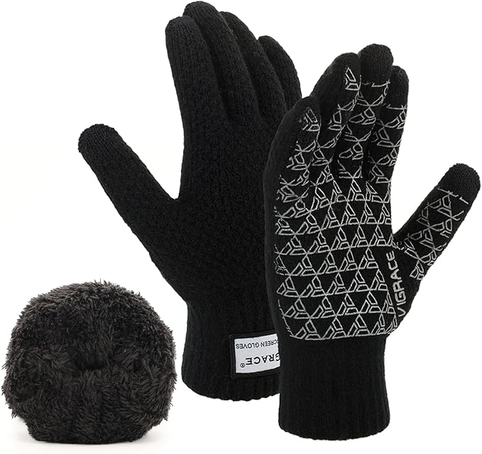 ViGrace Thickened Winter Warm Touchscreen Gloves for Men and Women Touch Screen Fleece Lined Knit Anti-Slip Wool Glove
