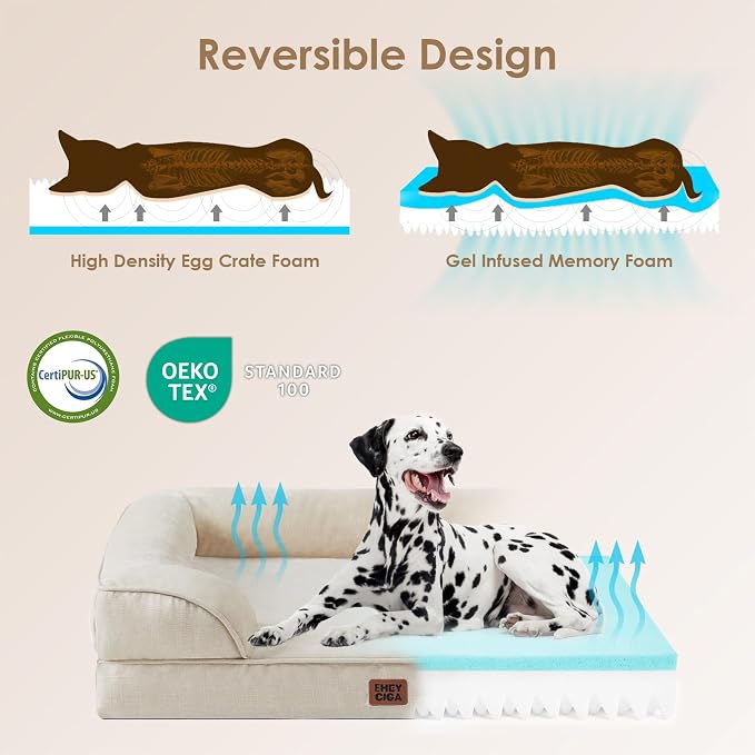 EHEYCIGA Orthopedic Dog Beds Large Sized Dog, Waterproof Washable Pet Bed | Non-Slip Bottom and Egg-Crate Memory Foam XL Dog Couch Bed with Washable Removable Cover, Beige