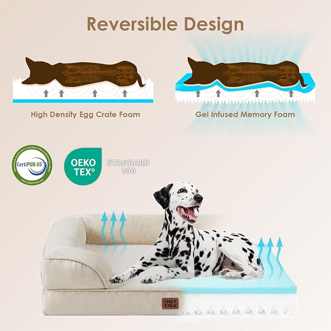 EHEYCIGA Orthopedic Small Dog Bed, Waterproof Memory Foam Washable Pet Beds | Non-Slip Bottom and Egg-Crate Foam Medium Pet Couch Bed with Washable Removable Cover, Beige