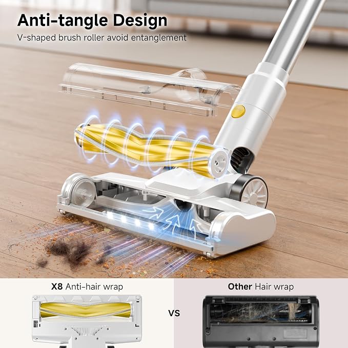 Cordless Vacuum Cleaner, 35Kpa Vacuum Cleaner for Home, 45Mins Stick Vacuum with LED Display, Anti-Tangle & Wall Mount Charging for Hard Floors, Carpet, Pet Hair
