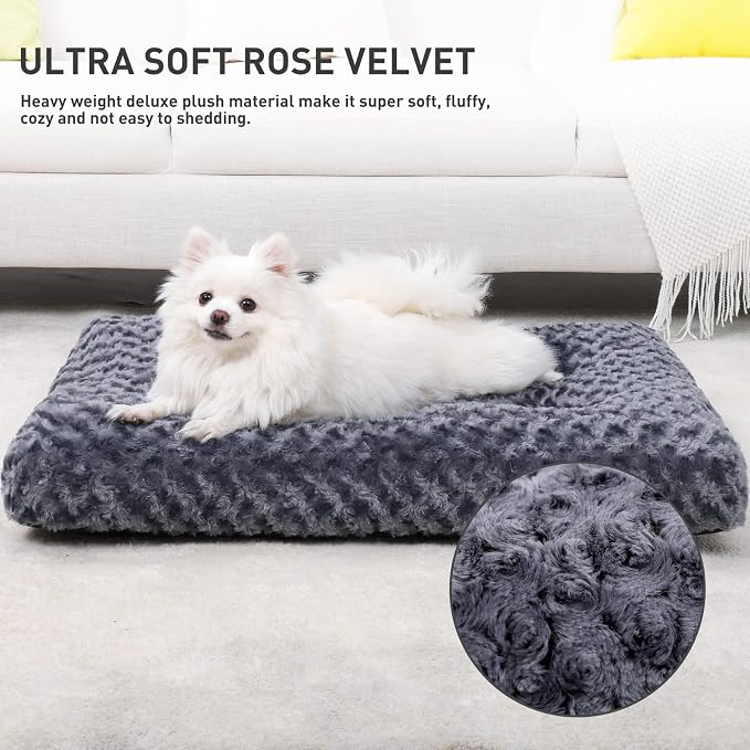 KSIIA Washable Dog Bed Medium Size Dog Crate Bed Pet Mat 29"x21" Dark Gray | Deluxe Plush Comfy Kennel Pad, Anti-Slip Bottom,Deep Sleeping Mat for Medium Dogs,Machine Washable for Easy Cleaning