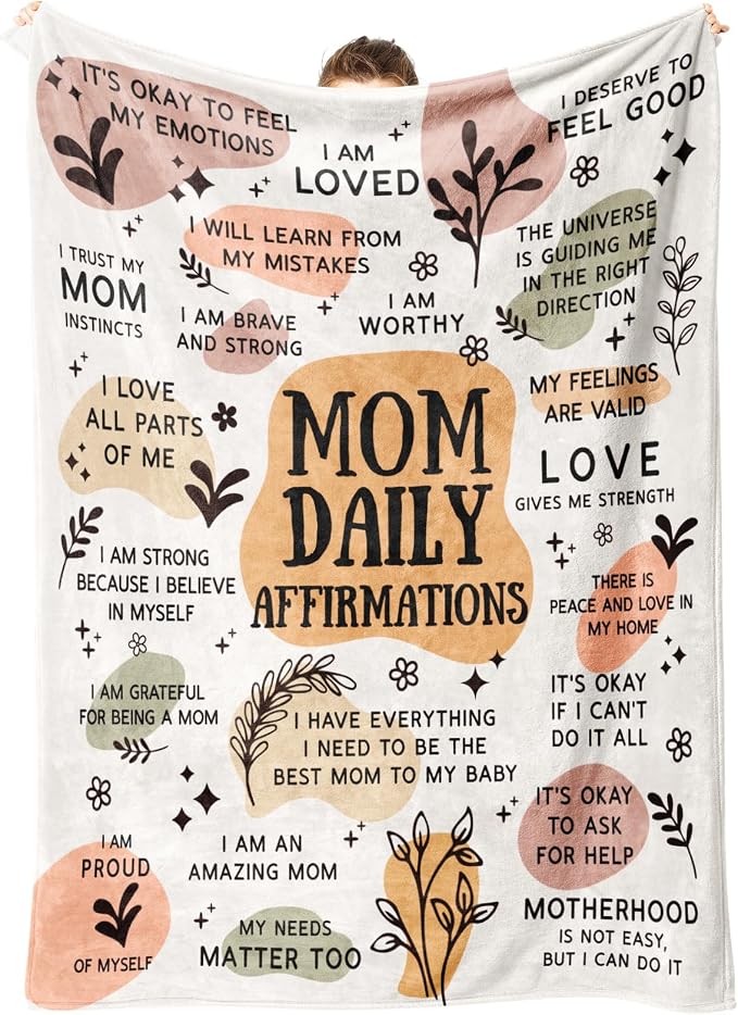 BaubleDazz New Mom Gifts Blanket, Mom Daily Affirmations(50" x 60") | Postpartum Pregnancy Gifts for First Time Moms, Mommy to Be, Mama, New Mom Essentials, Birthday Gifts for Mom