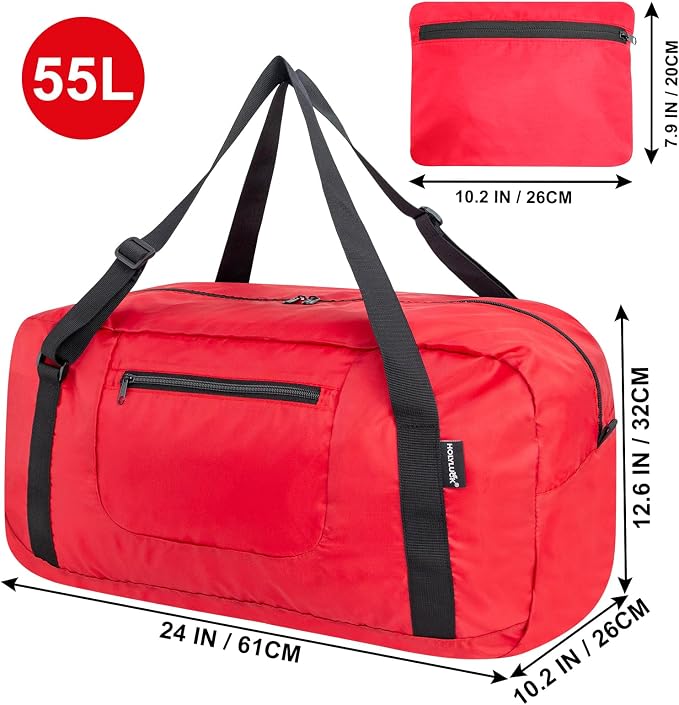 HOLYLUCK Foldable Travel Duffel Bag For Women & Men Luggage Great for Gym -55L, Red