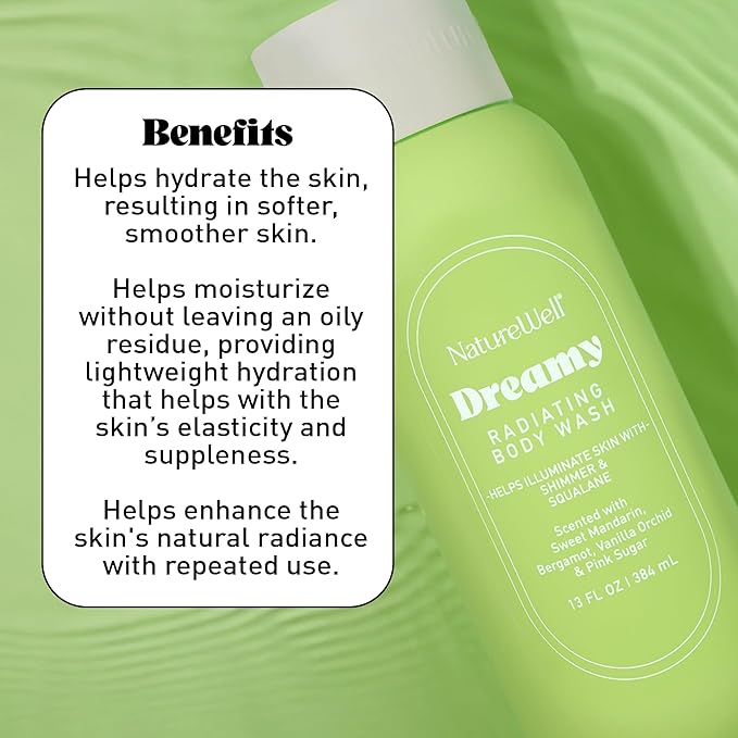 NATURE WELL Dreamy Radiating & Cleansing Body Wash, Infused With Aloe Juice, Squalane, White Peony Extract, Scented With Sweet Mandarin, Bergamot, Vanilla Orchid & Pink Sugar, 13 Fl Oz
