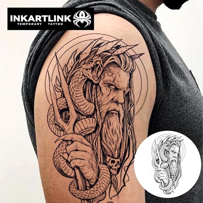 INKARTLINK Semi Permanent Tattoo,Party Tattoo, Beautiful and Realistic Design, Fun Tattoo Experience, Cruelty-free, Non-reflective, Waterproof (Poseidon 2)