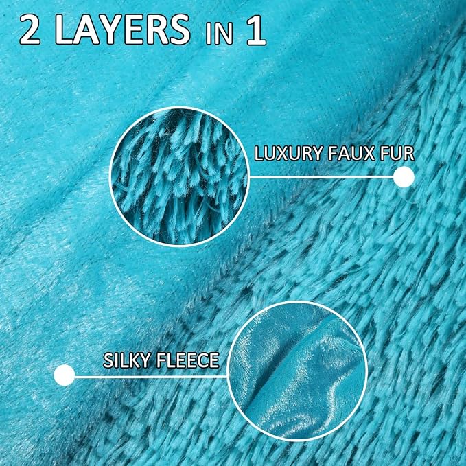 YUSOKI Long Faux Fur Throw Blanket, Teal,50" x 60" | Ultra Soft, Lightweight for All Season Use, stays fluffy after repeated washes, Perfect Gifts, Machine Washable
