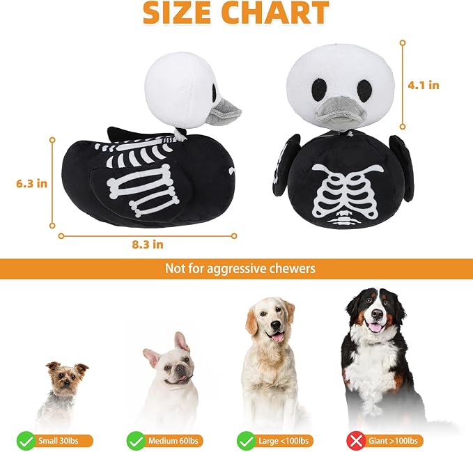 KOOLTAIL Halloween Squeaky Dog Toy, Skeleton Duck‑Shaped Interactive Durable Plush Toy with Crinkle Paper for Moderate Chewers, Toss & Fetch, Indoor Outdoor Cuddle Buddy for Small Medium Large Dogs