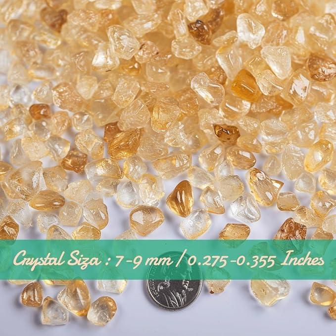 Polished Brazilian Citrine Crystal Chips 200 Pcs - 0.3" 10 oz Tumbled Stone Chips Crushed Sea Glass Stones Healing Reiki Crystal Making Home Decoration