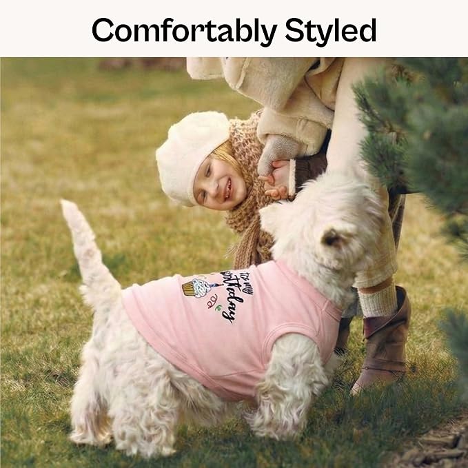 Parisian Pet Dog Shirt – 100% Cotton Shirts for Small Dogs – Pink Sleeveless Puppy Clothes – Lightweight and Breathable Dog Birthday Shirt – Girl Dogs Clothes - Stretchy Pet T Shirts