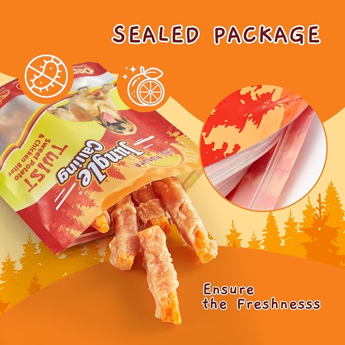 Jungle Calling Chicken & Sweet Potato Dog Treats, Rawhide Free Soft Chews | Natural High-Protein Training Treats, Grain-Free, Stomach-Friendly, No Artificial Colors, Ideal for Daily Rewards, 6 Oz