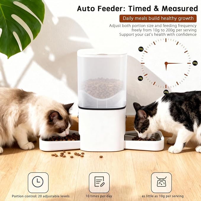 Automatic Cat Feeder with Dual HD Cameras for 2 Cats with APP Control, 6L | Smart WiFi Pet Feeder, Timed Feeding & Portion Control, 2-Way Audio, Night Vision, 5GHz/2.4GHz WiFi