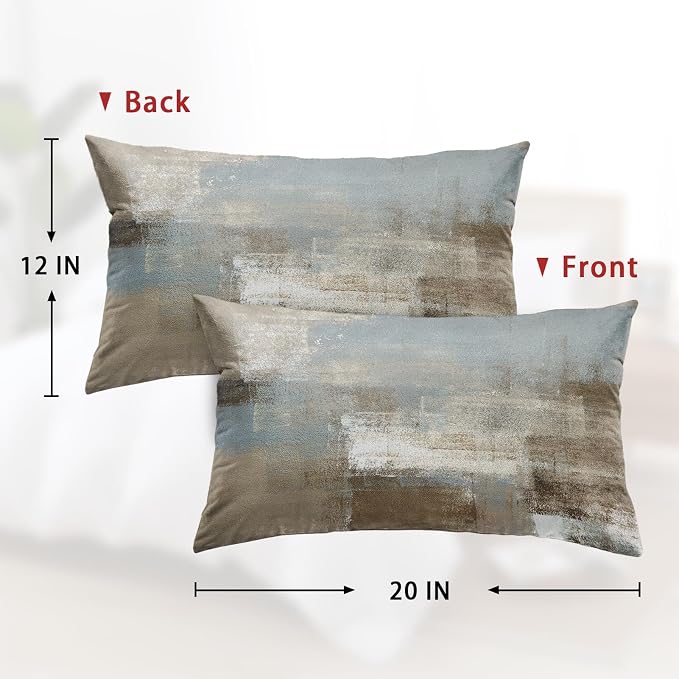 Throw Pillow Covers Set of 2, 12 x 20 Inch, Grey Beige Teal | Abstract Modern Art Outdoor Decorative Square Pillow Cases Couch Cushion Case for Couch Bed Sofa Living Room Home Decor