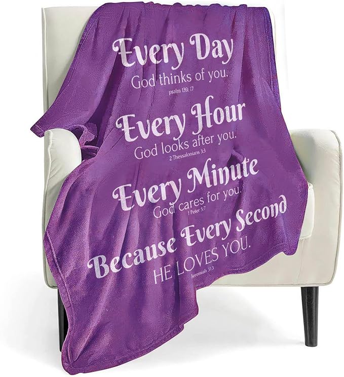 QETXVI Bible Verse Blanket with Inspirational Thoughts and Prayers- Religious Throw Blanket Soft Lightweight Cozy Plush Warm Blankets for Women Men Gift (Purple, 50"X 60")