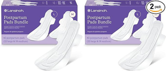 Lansinoh Postpartum Maxi Pads Bundle, Heavy Absorbency Overnight Pads with Wings, Includes 2 Sizes for Extra Protection, Postpartum Essentials, 40 Count (Pack of 2)