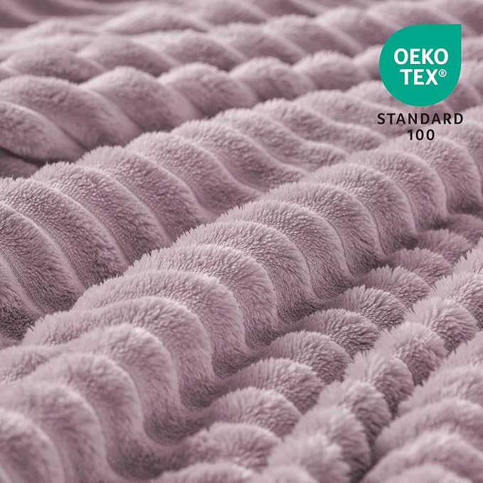 BEDELITE 3D Ribbed Dusky Violet Fleece Twin Blanket for Bed, 60x80 Inch | Soft Warm Decorative Fluffy Blanket, Cozy Plush Lightweight Fuzzy Throw Blanket for Couch Sofa Room Decor, Gift for Women