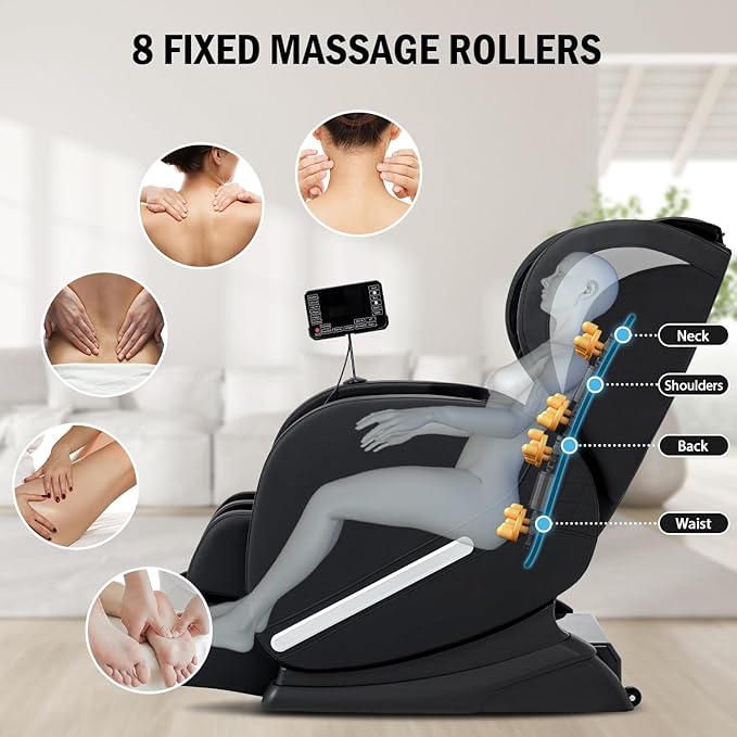 Zero Gravity Massage Chair - 8 Fixed Rollers Full Body Shiatsu with Back Heat, Foot Roller & Air Compression - Relieve Back Pain for Sedentary Workers/Elderly (Home Office Use)