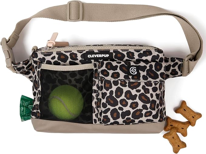 Cleverpup Walk & Train 2-in-1 Dog Walking Bag - Hands-Free, Leopard