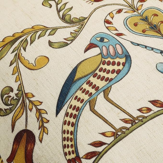 patdrea French Vintage Linen Throw Pillow Cover,12"x28",Set of 2-Wensel C | Decorative Pillow Case,Bird and Floral Pattern,Cushion Coverfor Couch Living Room Bedroom Sofa