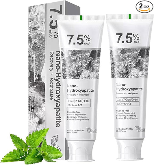 2 Pack Hydroxyapatite Toothpastes,7.5% hydroxyapatite Toothpaste for Enamel Protection and Tooth Strengthening, Gentle Mint, Fresh Breath, Daily Use for Oral Health (2)