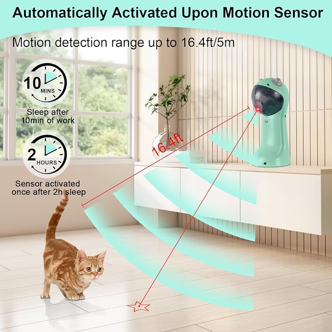TBTeek Cat Toy, Automatic Cat Toy, 5 Fun Patterns, 4 Speed Modes (Green) | Motion-Activated, Rechargeable, Adjustable Light Angles, Random Trajectory