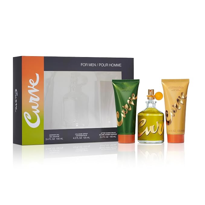 Curve for Men 3 Piece Fragrance Gift Set, Shower Gel, Aftershave Balm & Cologne, Spicy Woody Magnetic Scent for Day or Night, 4.2 fl oz