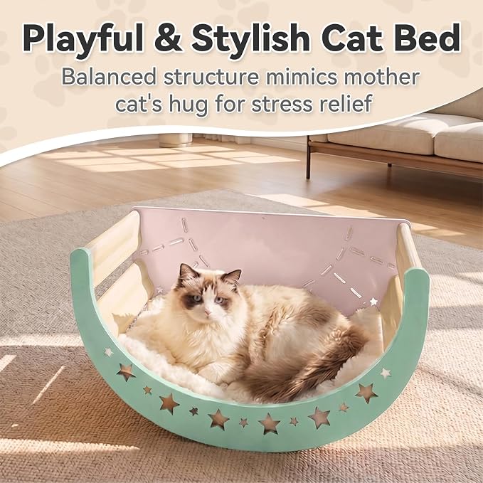 Cat Rocking Bed with Washable Removable Cushion and Sisal Scratching Pads Cat Scratcher Multifunctional Cat Furniture, Pink
