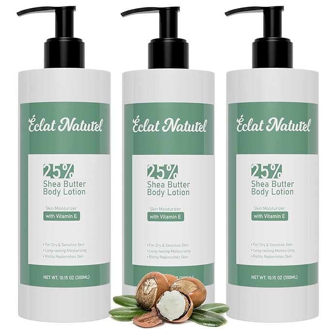 Shea Butter Body Lotion for Dry Skin, 25% Shea Butter Lotion with Vitamin E Moisturizer, Hydrating Nourishing Moisturizing Pump Body and Hand Cream, 10.15 Fl Oz (Package of 3)