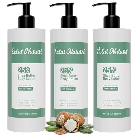 Shea Butter Body Lotion for Dry Skin, 25% Shea Butter Lotion with Vitamin E Moisturizer, Hydrating Nourishing Moisturizing Pump Body and Hand Cream, 10.15 Fl Oz (Package of 3)