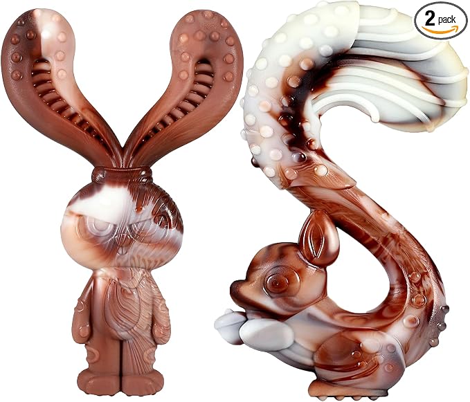 Indestructible Dog Toys for Aggressive Chewers, Tough and Durable Chew Toys for Large Medium Dogs, Interactive Dog Chew Toys to Keep Them Busy (C Rabbit+Squirrel)
