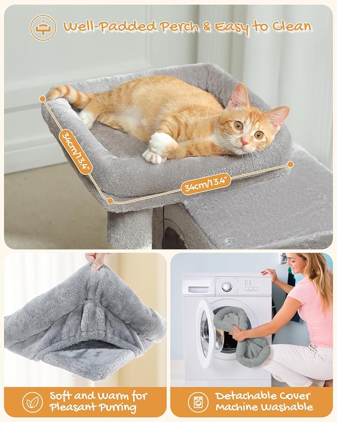 PAWZ Road 30" Cat Tower, Small Cat Tree with 2 Condos for Indoor Cats | cat trees for small cats,cat houses with scratching ramp and posts,dual condos&top perch for multi-cat