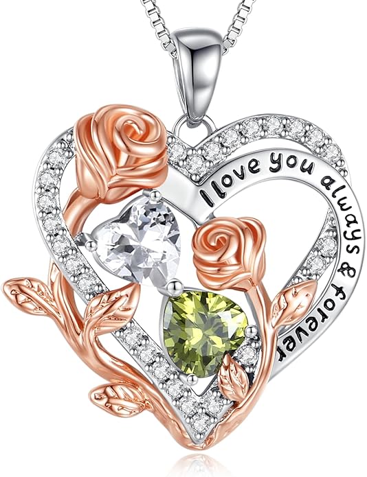 I Love You Birthstone Necklace, 925 Sterling Silver Heart Pendant with CZ Diamond Stones, Birthday Gifts for Women, Romantic Gift for Wife, Girlfriend, Her, Anniversary, Valentine's Day, Christmas