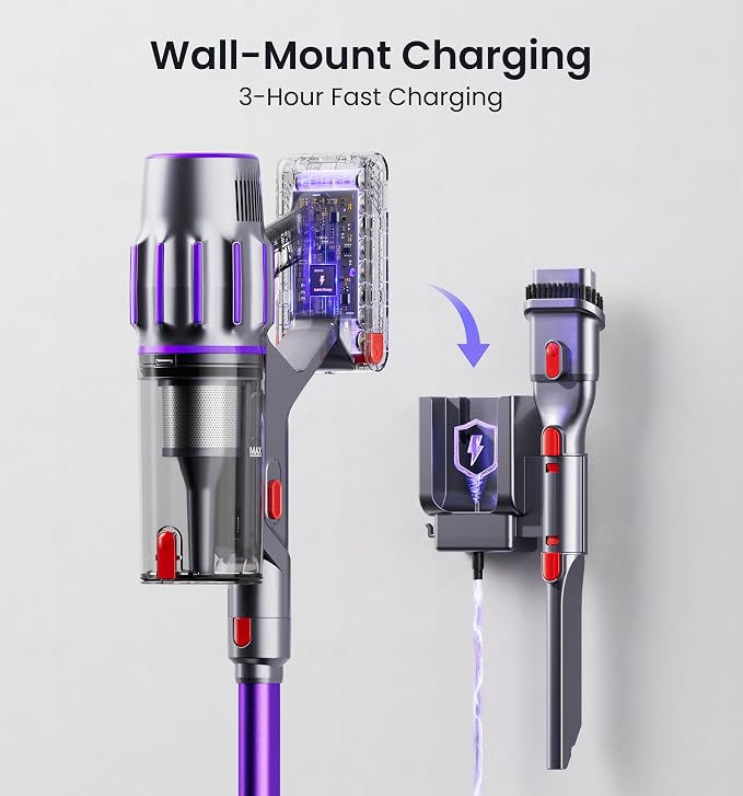 90Mins Cordless Vacuum Cleaner,Upgraded 650W 55KPA Cordless Stick Vacuum with Smart Display,1.8L Cup,V-Shaped Anti-Tangle Brush,Wall Mount Charging,Self-Standing Vacuum Cleaners for Home,Floor,Carpet