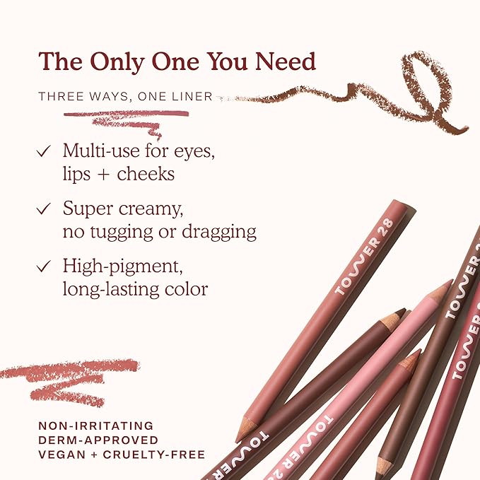 Tower 28 OneLiner - Multi-Use Creamy Lip Liner, Eyeliner & Face Makeup Pencil for Sensitive Skin - Hydrating, Vegan Formula with Shea Butter - Matte, Long-Lasting Finish - Chocolate Brown (1 Count)