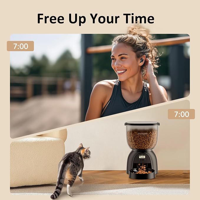 Automatic Cat Feeder, 5L/21 Cup Timed Cat Dry Food Dispenser, Automatic Pet Feeders Dual Power Supply, 6 Meal Programmable 1-20 Portion Cats Feeder, Auto Dog Feeders, Pet Food Dispenser for Cats,Puppy