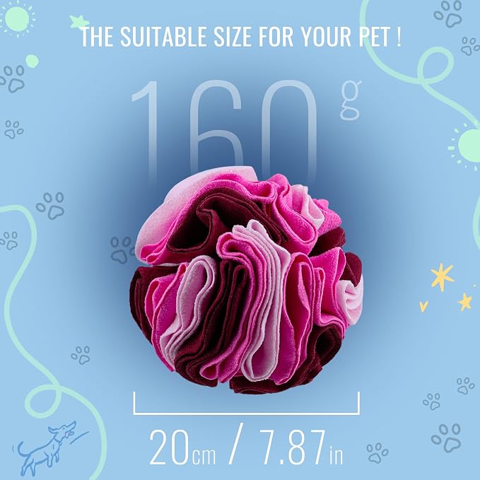 Pet Snuffle Ball, Puzzle Sniffing Interactive Dog Ball for Blind Dogs Training Stress Relief Dog Enrichment Toys Treat Machine Washable (20cm, Fantasy Pink)